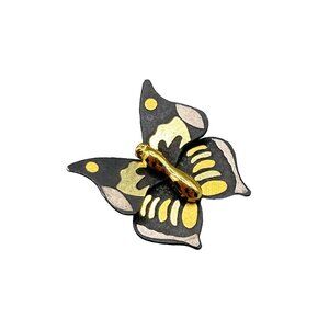 Vintage Petite Butterfly Pin Brooch Black & Gold Signed Small Bug Insect Jewelry